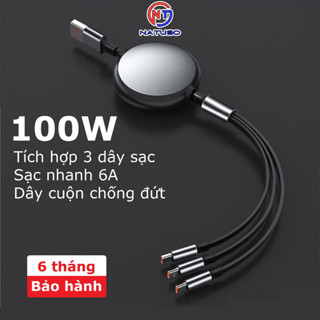  Dây sạc 3 đầu C30 sạc nhanh 100W cho các dòng điện thoại cổng Type-C Androi iP Light dây rút gọn gàng 