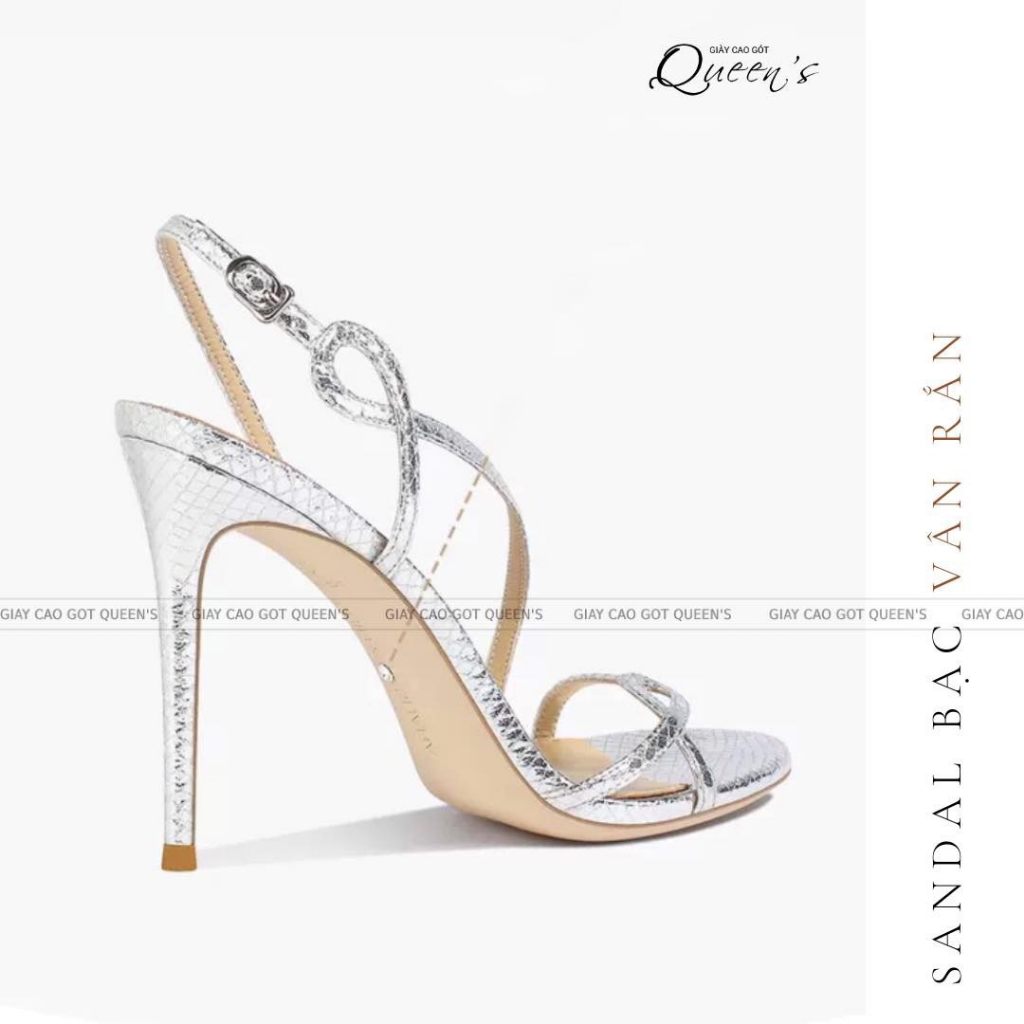 Giay cao gót sandal bạc dây mảnh, cao 8-10-11cm, chất tráng gương vân rắn