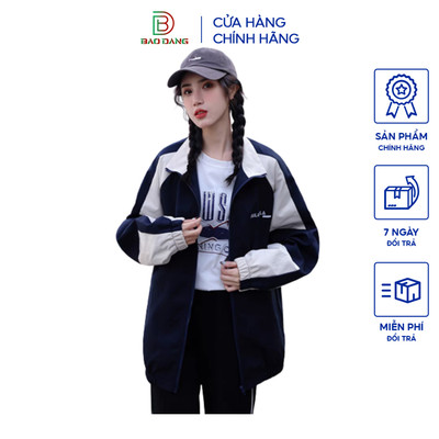 Áo khoác nam nữ unisex cổ đứng vải dù nhẹ hai lớp phong cách scholl hàn quốc họa tiết phối màu cánh tay Bảo Đăng