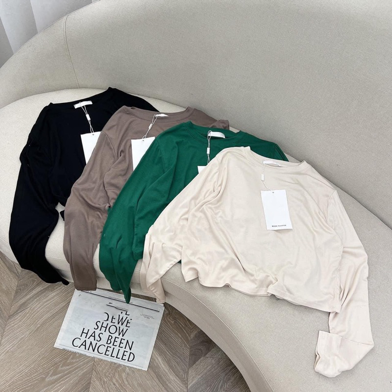 Áo thun trơn mỏng croptop dài tay - tag FSD mã 2152