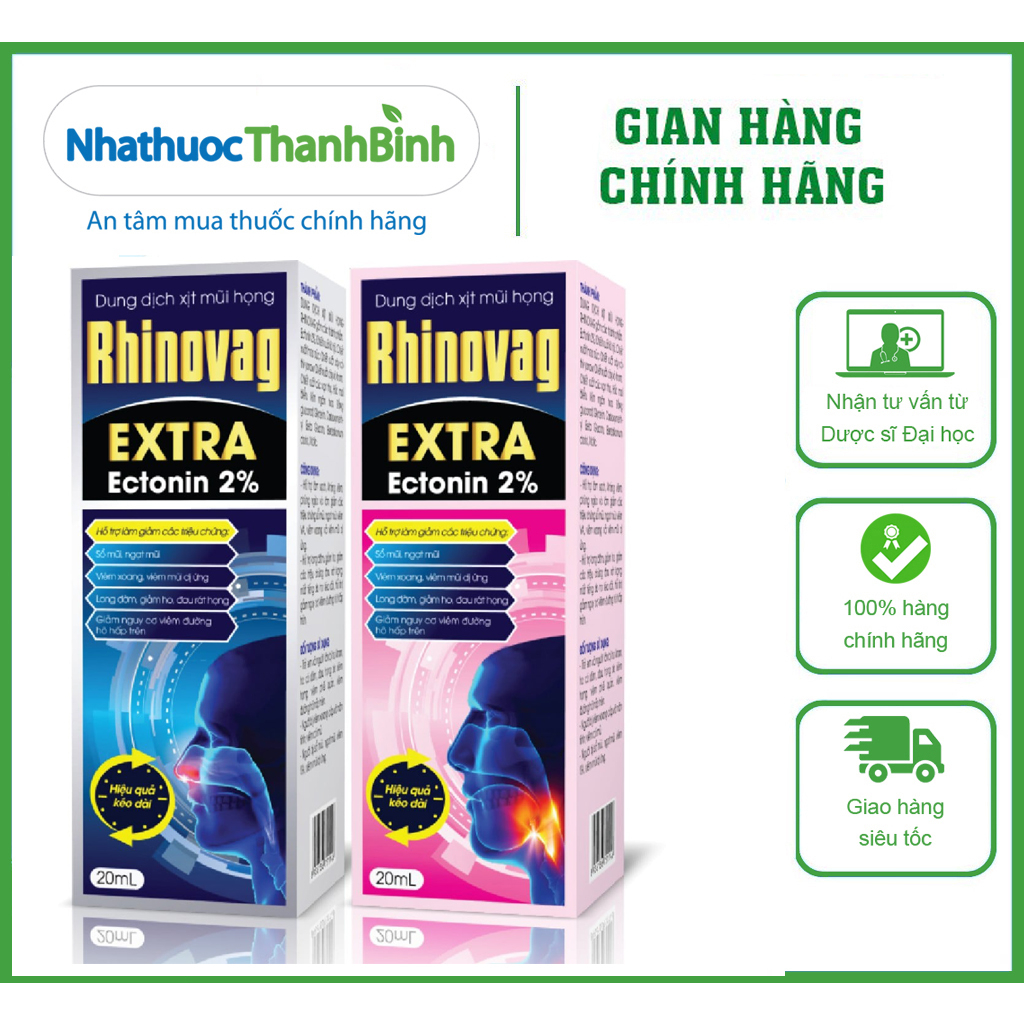 Xịt mũi họng Rhinovag extra hoàn toàn thiên nhiên, giúp giảm sổ mũi, ngạt mũi, ho, đau rát họng, Lọ 20ml
