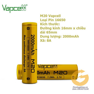 Pin sạc lithium li-ion 16650 vapcell m20 dung lượng 2000mah xã 8a