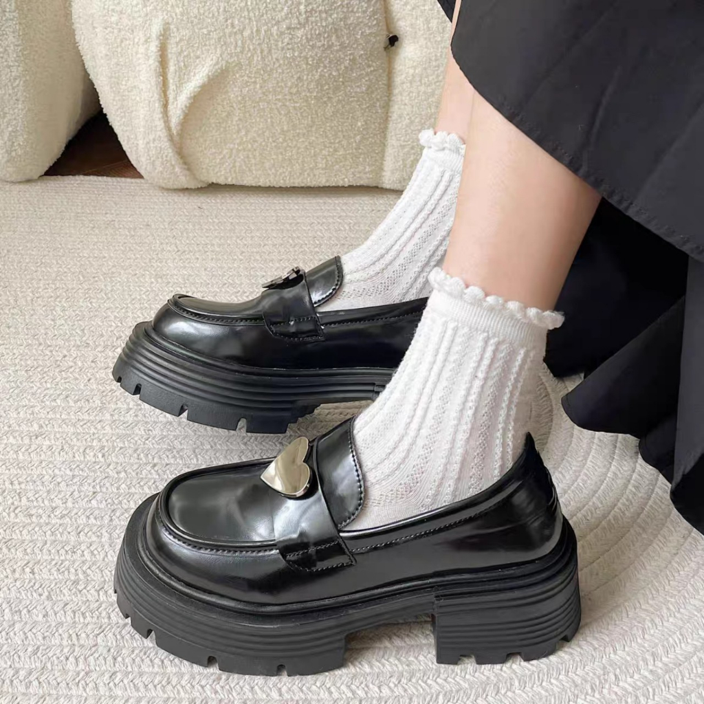 Giày Oxford Nữ COIN XU Lolita Lười Mary Jane Đế Bằng Cao 5cm Màu Đen Trắng cá tính đẹp Đi Học Chơi