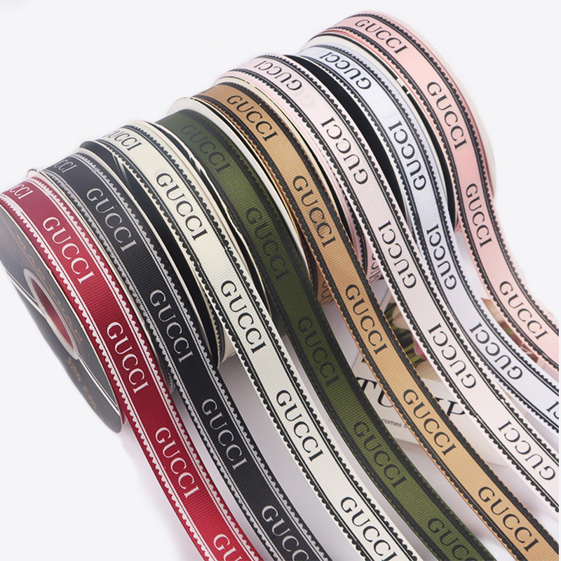 Ruy băng lụa gân in chữ GUCCI bó hoa , làm nơ , làm decor