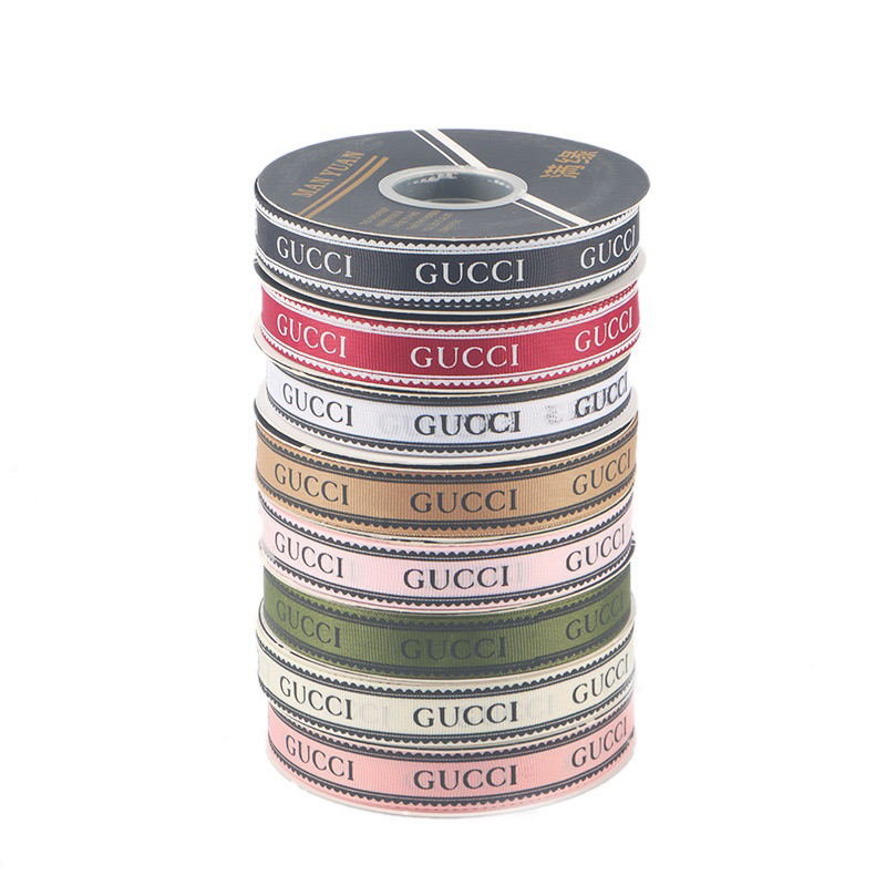 Ruy băng lụa gân in chữ GUCCI bó hoa , làm nơ , làm decor