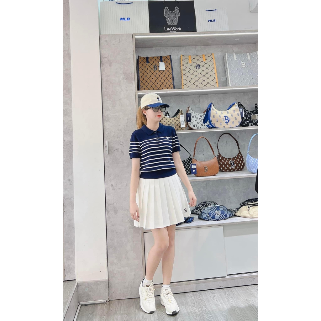 Áo thun len tay ngắn kẻ ngang Whoau WHKAD2431F cotton 100% mềm mịn chính hãng sale