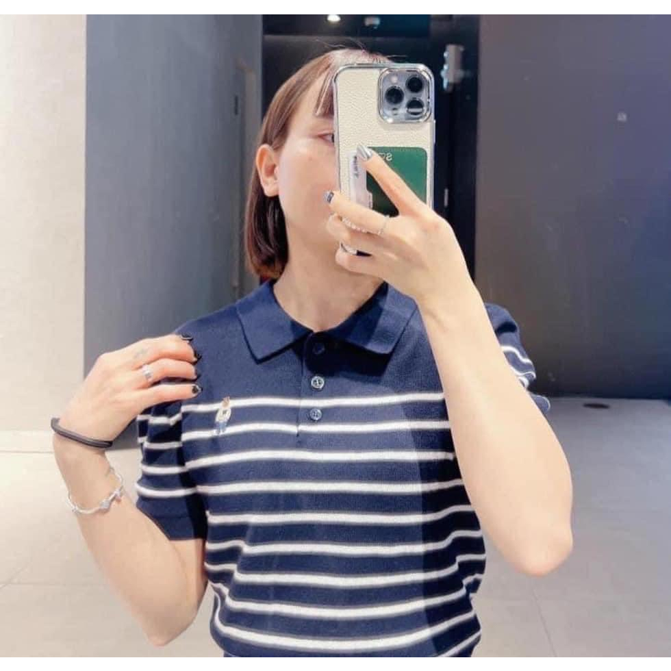 Áo thun len tay ngắn kẻ ngang Whoau WHKAD2431F cotton 100% mềm mịn chính hãng sale