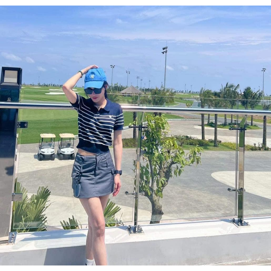 Áo thun len tay ngắn kẻ ngang Whoau WHKAD2431F cotton 100% mềm mịn chính hãng sale