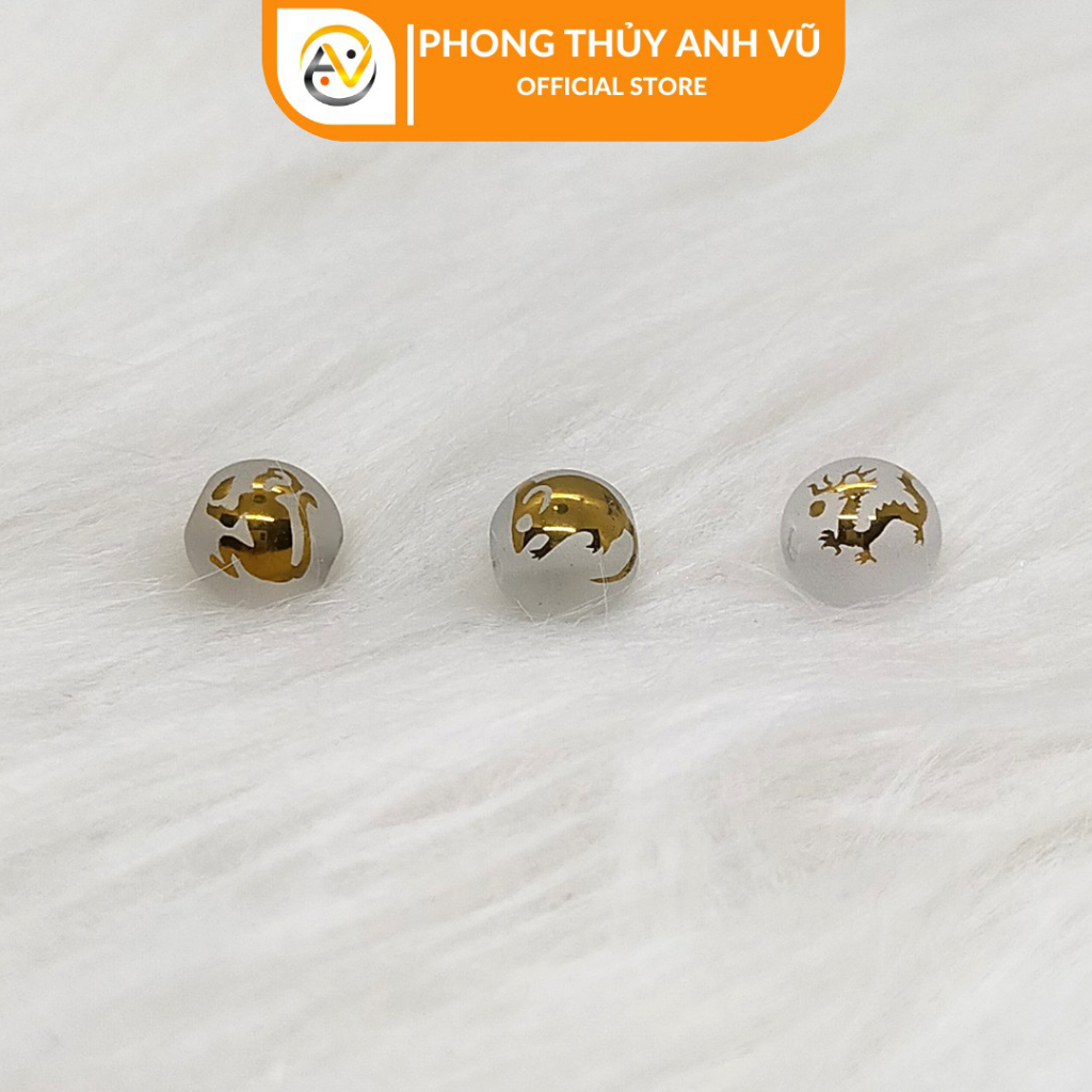3 viên tam hợp thân tý thìn chất liệu mã não trắng đã khai quang - size 8 10 12ly - may mắn tài lộc - Phong Thủy Anh Vũ