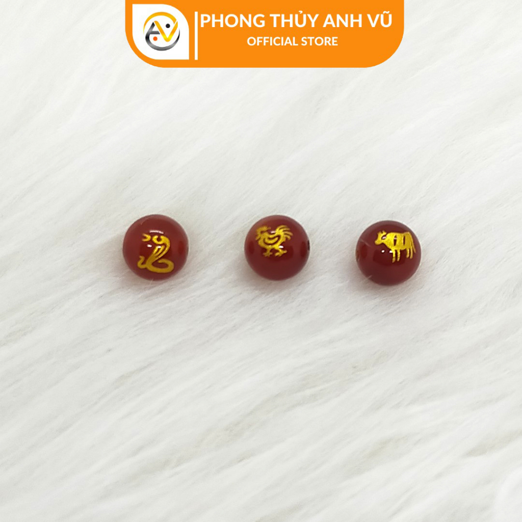 3 viên tam hợp tỵ dậu sửu chất liệu mã não đỏ đã khai quang - size 8 10 12ly - may mắn tài lộc - Phong Thủy Anh Vũ