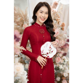 Sét áo dài cô dâu truyền thống họa tiết chữ hỷ lụa vân gỗ 2 tà cao cấp,sang trọng,quý phái