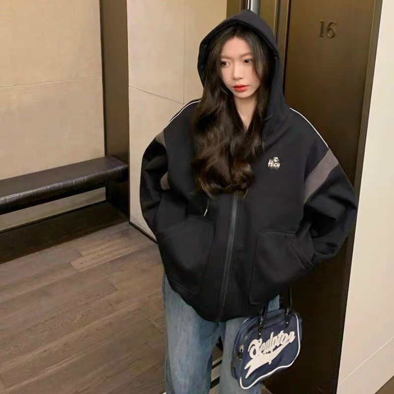 [Kèm Video] Áo khoác hoodie khoá Zip form rộng chữ thuê HIGH cá tính, thời trang Korea