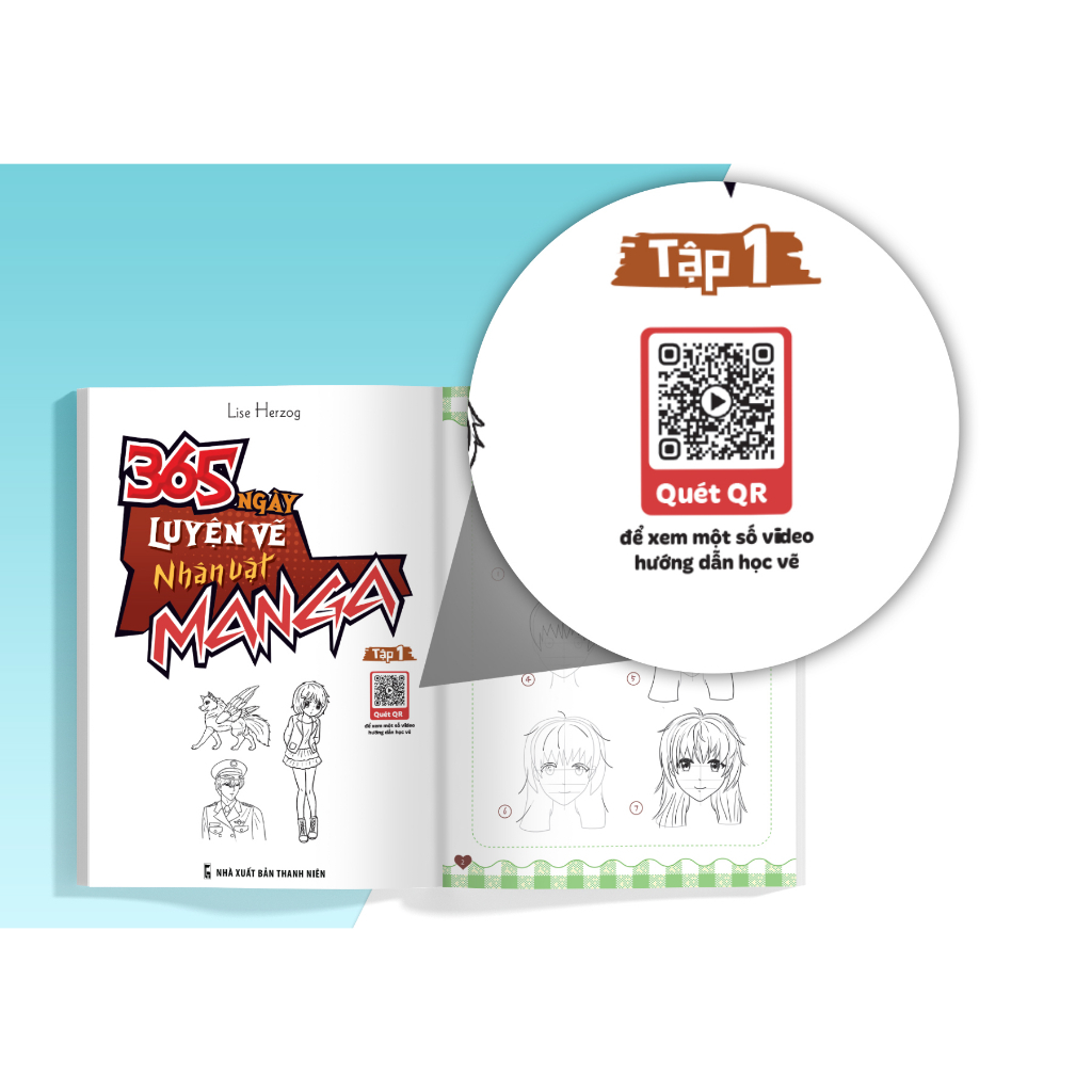 365 Ngày Luyện Vẽ 100 Nhân Vật Manga 204 Trang- Tập 1 Có Mã QR Hướng Dẫn Tập Vẽ