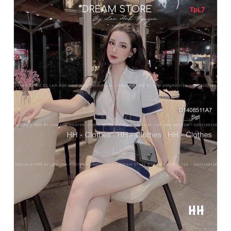 Set bộ phối viền áo tay ngắn form croptop kèm quần short!