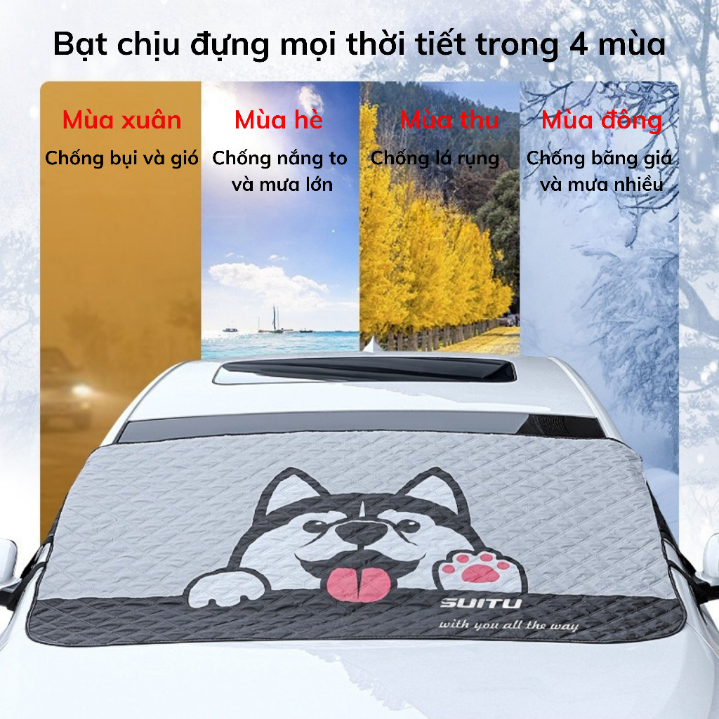 Tấm che nắng ô tô, chắn nắng kinh lái ô tô, xe hơi 2 mặt cao cấp hình hoạt hình dễ thương, kích thước 146x93cm - TCN01