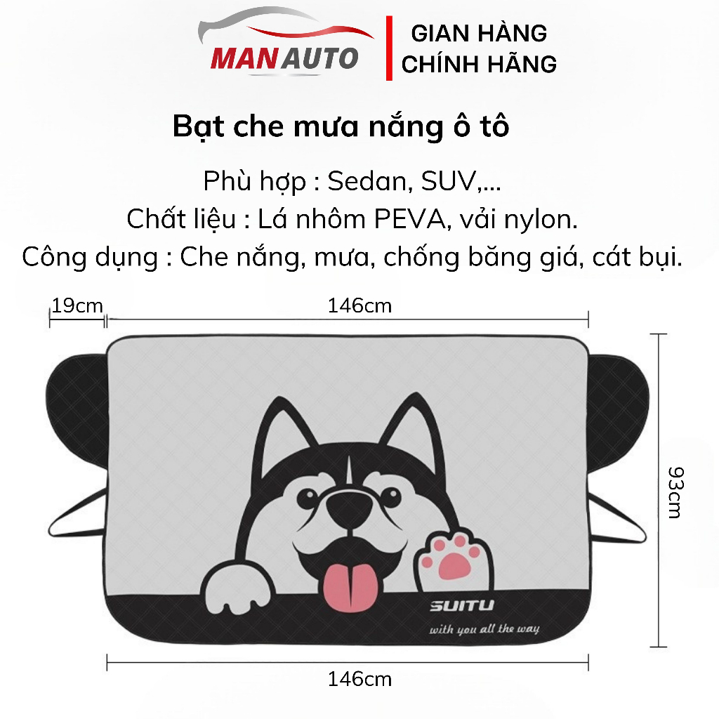 Tấm che nắng ô tô, chắn nắng kinh lái ô tô, xe hơi 2 mặt cao cấp hình hoạt hình dễ thương, kích thước 146x93cm - TCN01
