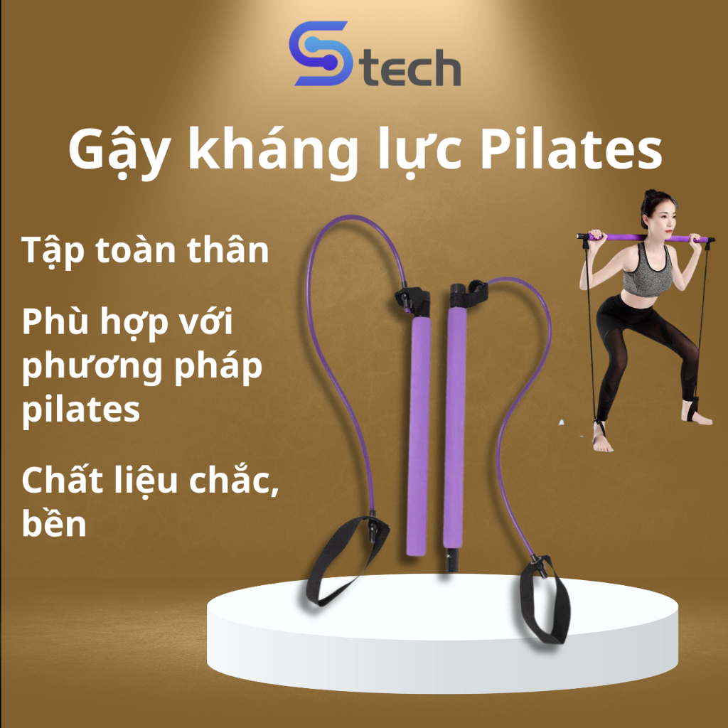 Gậy Tập Pilates & Yoga Chính Hãng S tech, Gậy Tập Gym Có Dây Kháng Lực, Thanh Tập YOGA Đa Năng Toàn Thân