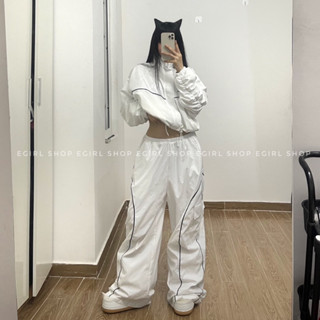 Áo khoác dù nữ,áo khoác jacket 2 lớp form rộng unisex dáng ngắn có dây rút phong cách thể thao thoải mái