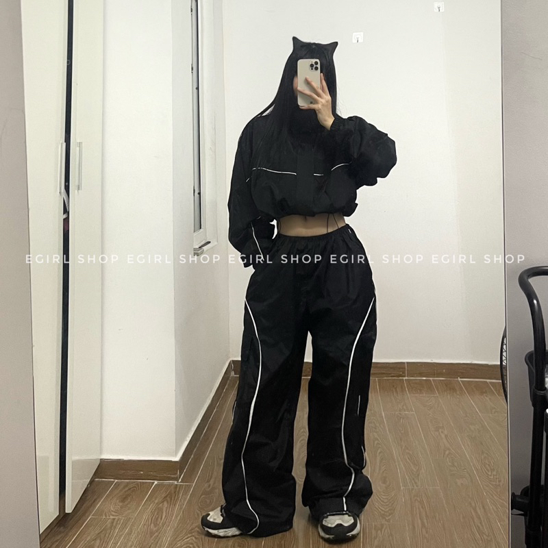 Áo khoác dù nữ,áo khoác jacket 2 lớp form rộng unisex dáng ngắn có dây rút phong cách thể thao thoải mái