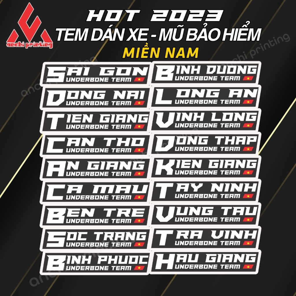 Tem dán xe, sticker dán xe các tỉnh MIỀN NAM Việt Nam, Decal cao cấp, bền màu, cắt sẵn - AMCHI PRINTING