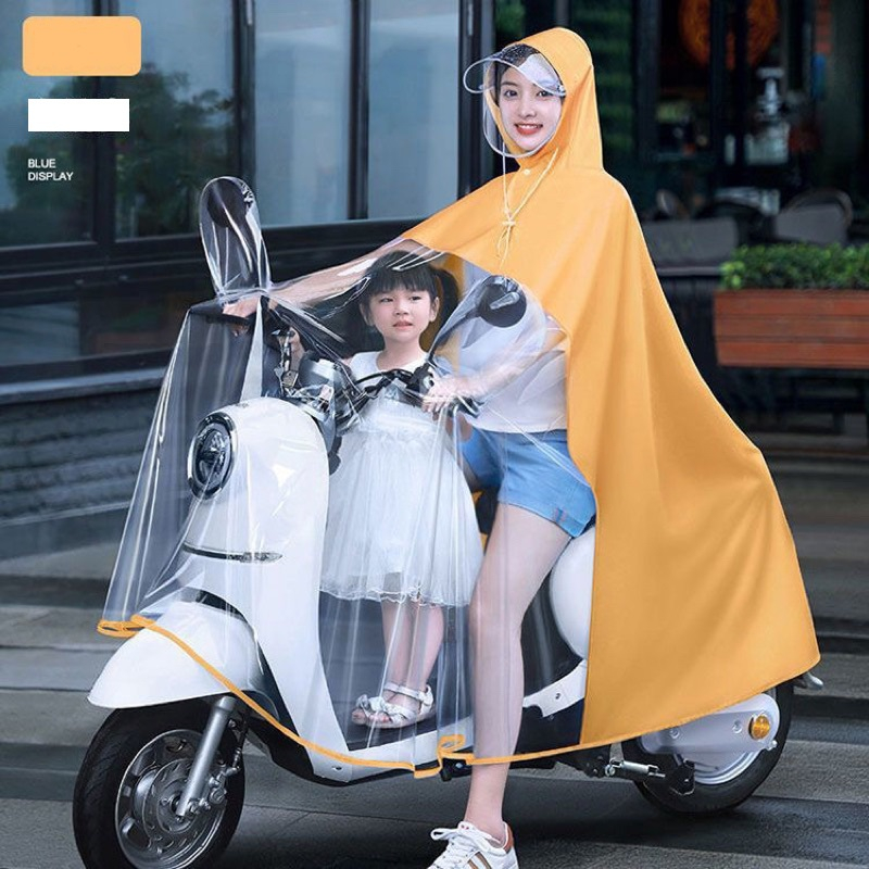 Áo Mưa Nửa Trước Trong Suốt Cho Mẹ và Bé, Vải Chống Thấm Có Kính Chắn Mưa, Che Phủ Toàn Thân, Áo Mưa Chùm Áo Mưa Choàng