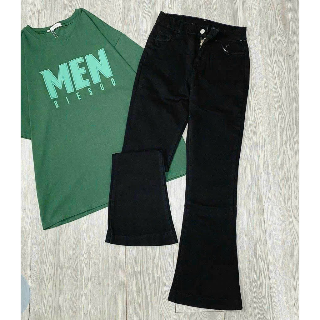 Quần Jean nữ, quàn bò ống loe màu đen co giãn 247plus - Jeanloe97_P2K4