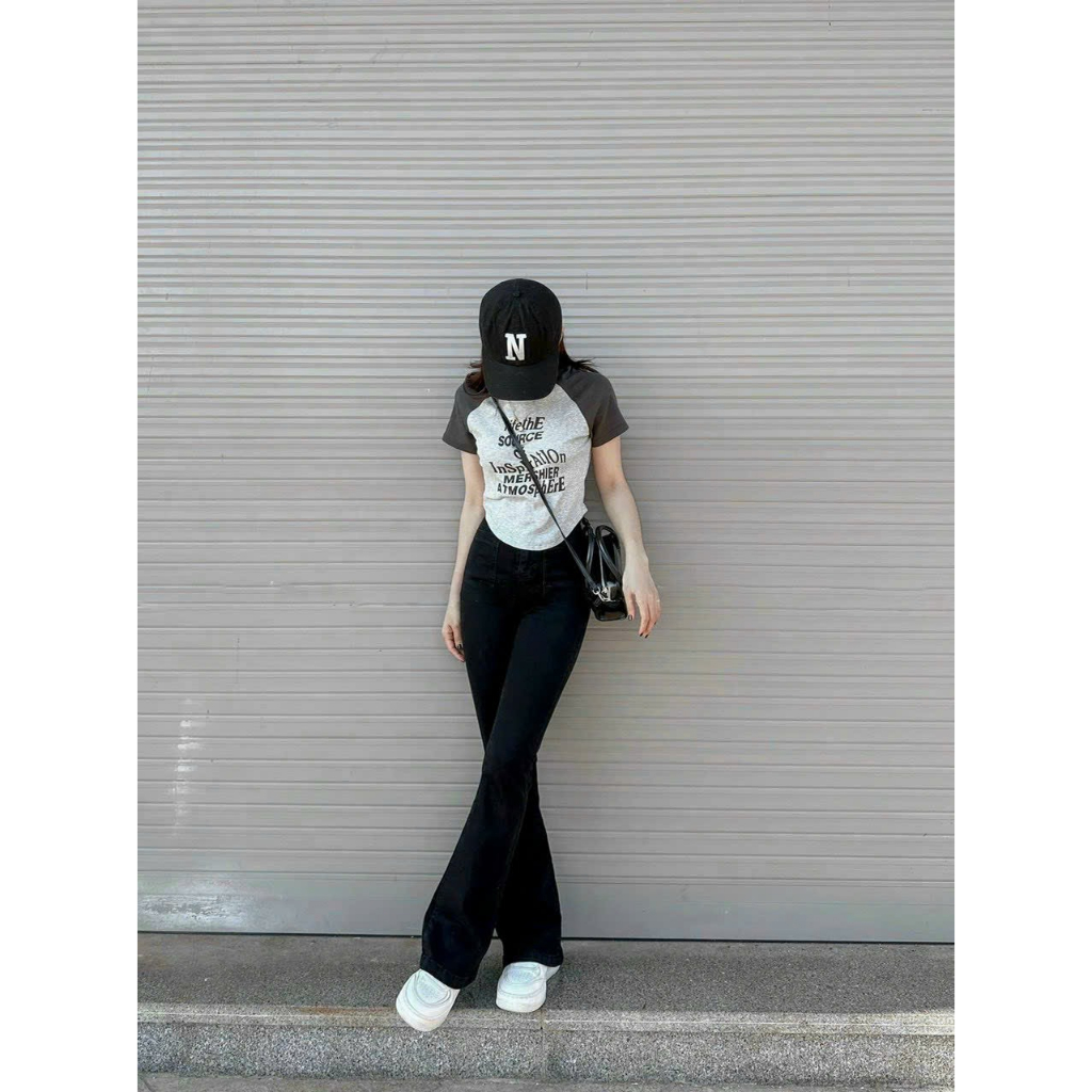 Quần Jean nữ, quàn bò ống loe màu đen co giãn 247plus - Jeanloe97_P2K4