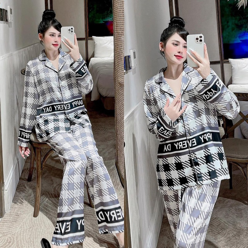 pijama lụa cao cấp Quảng Châu McQueen tay dài happy day