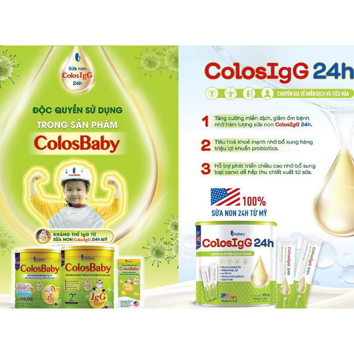 Sữa Bột Vitadairy ColosIgG 24h dạng gói 1.5g/gói giúp tăng đề kháng, miễn dịch, giảm bệnh vặt cho bé