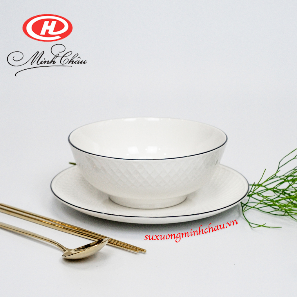 Bát Tô Viền Vằn Sần Sứ Minh Châu Cao Cấp Kiểu Pháp Kẻ Màu