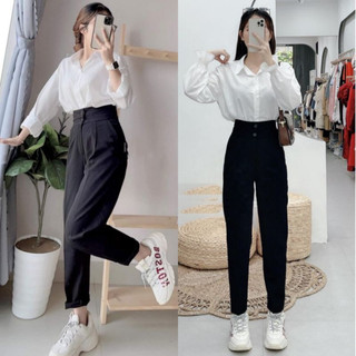 Quần tây nữ lưng cao đi học cạp 2 cúc khuy cài ống đứng dáng quần vải nữ công sở mặc đi làm vải dày co giãn nhẹ tôn dáng