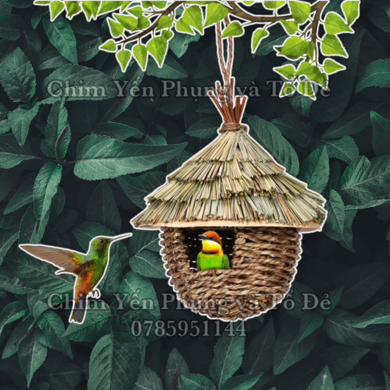 Tổ chim rơm tự nhiên được làm thủ công, chất liệu thiên nhiên. [mẫu mái che]