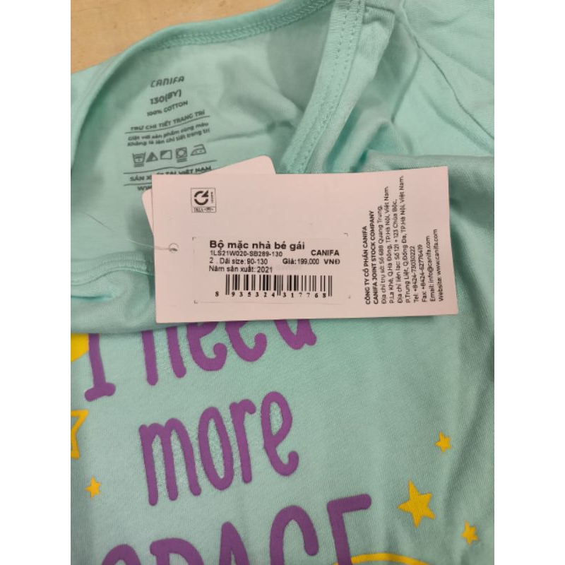 Bộ cotton dài tay mặc nhà bé gái Canifa