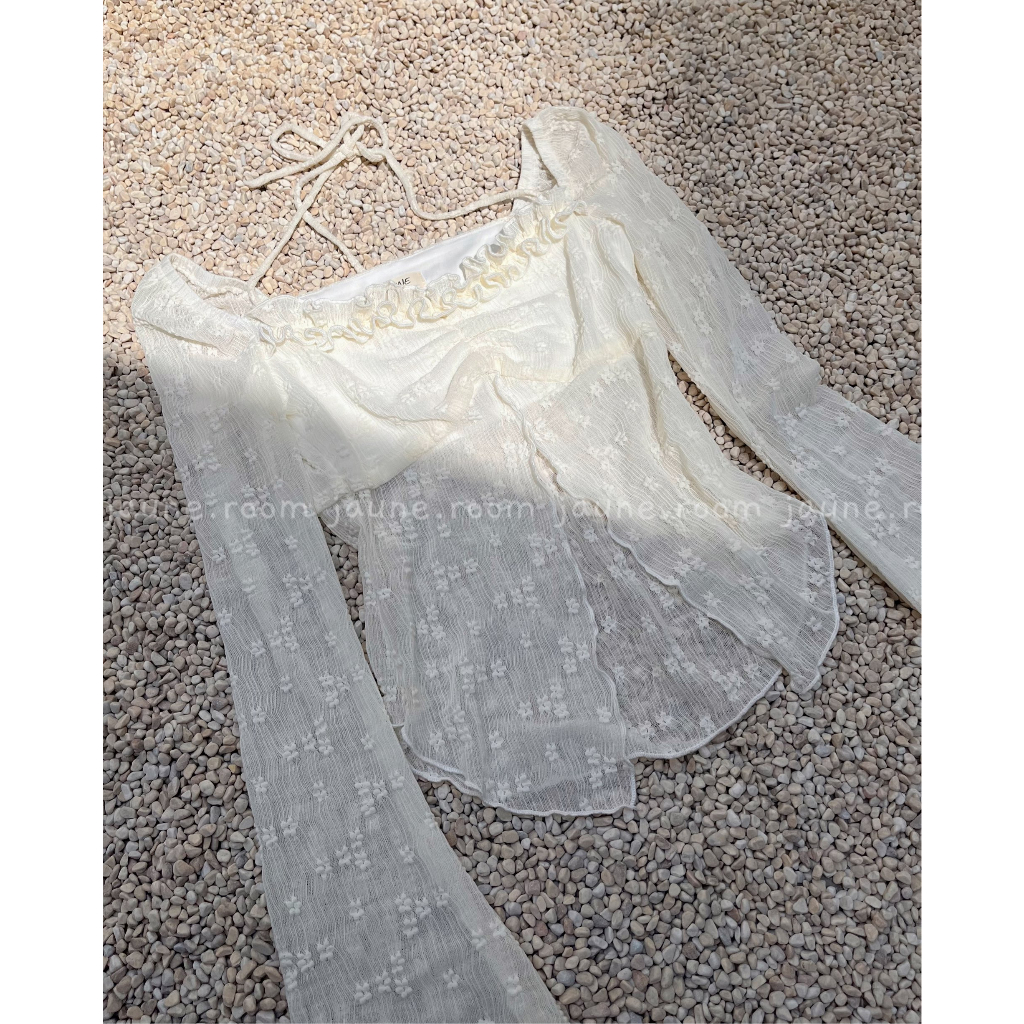 Áo tay dài thiết kế xẻ tà tôn dáng JAUNE chất thun dệt hoa- YUNA TOP