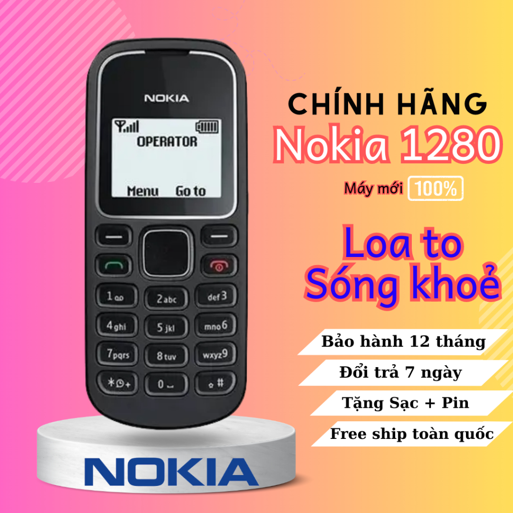 Điện thoại Nokia 1280 pin trâu sóng khoẻ loa to dễ sử dụng phù hợp cho mọi lứa tuổi bảo hành 12 tháng