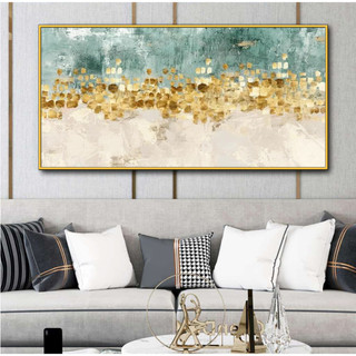 Tranh canvas treo tường nghệ thuật trừu tượng tông vàng xanh- 100 x 50 cm