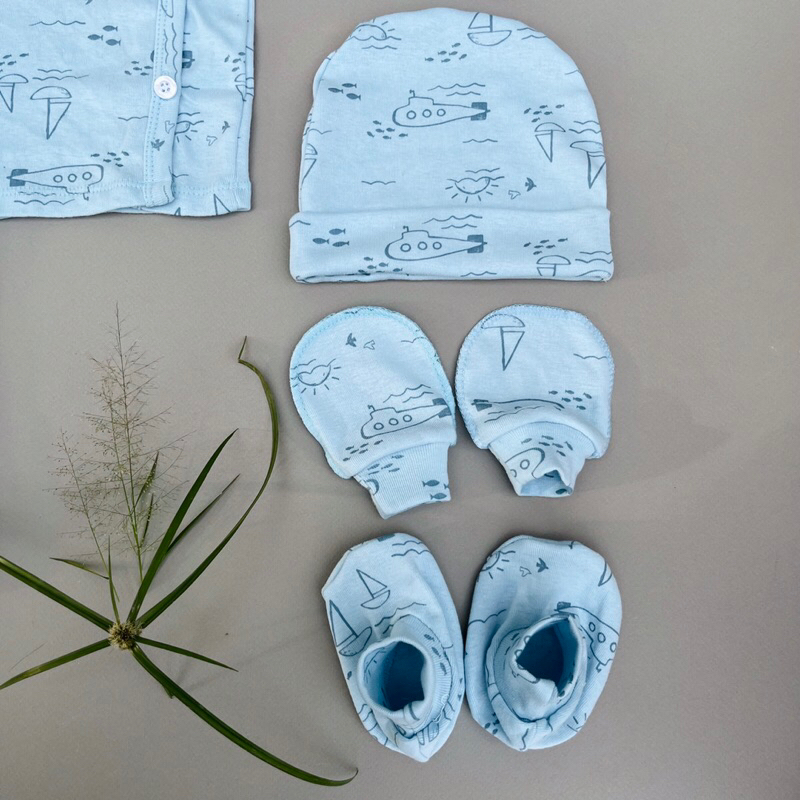 Set mũ bao tay bao chân sơ sinh thun cotton cho bé sơ sinh