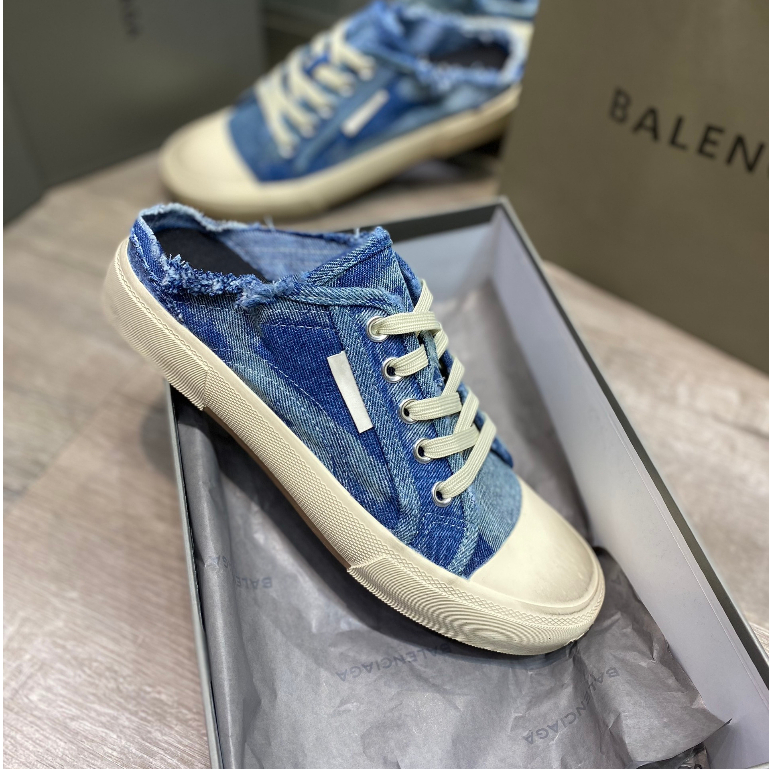 Sục thế thao đạp gót BALENCIAGA canvas vải bò xanh cao cấp, Sục BALENCIAGA vải bò xanh.