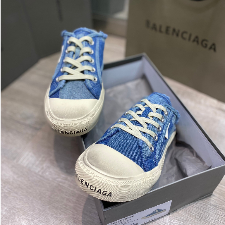 Sục thế thao đạp gót BALENCIAGA canvas vải bò xanh cao cấp, Sục BALENCIAGA vải bò xanh.
