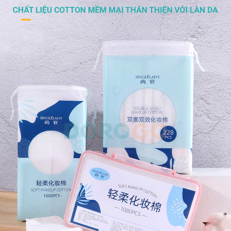 Bông tẩy trang 222 miếng tặng thêm 6 miếng cao cấp hai mặt cotton dày dặn BTT228