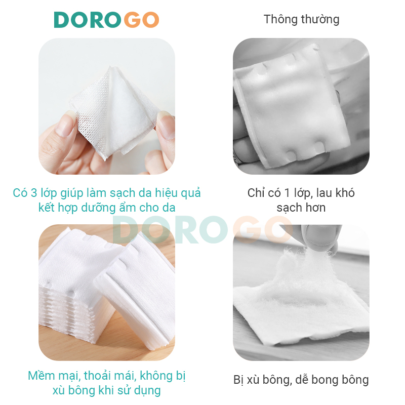 Bông tẩy trang 222 miếng tặng thêm 6 miếng cao cấp hai mặt cotton dày dặn BTT228