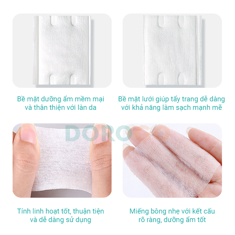 Bông tẩy trang 222 miếng tặng thêm 6 miếng cao cấp hai mặt cotton dày dặn BTT228