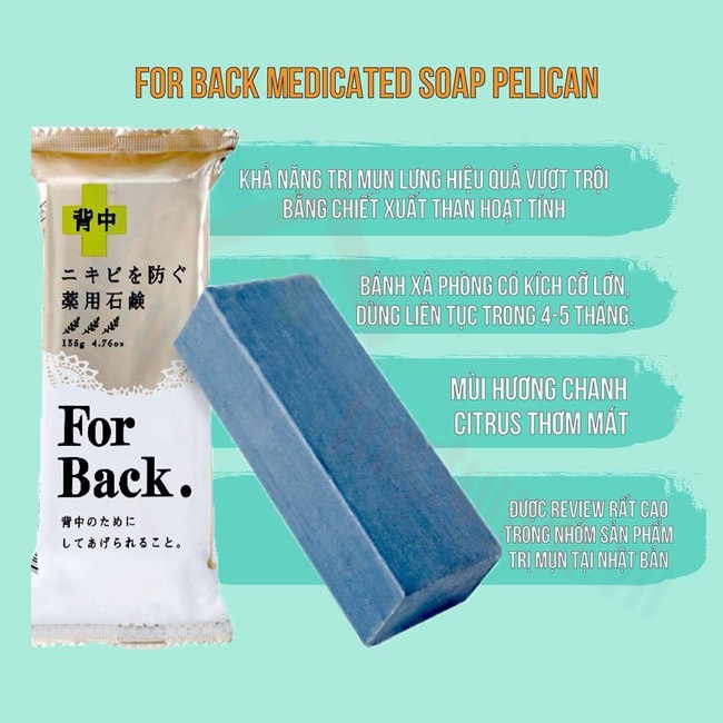 Xà Phòng Tắm Ngăn Ngừa và Làm Giảm Mụn Lưng Pelican For Back Soap Bar 135g Nội Địa Nhật Bản