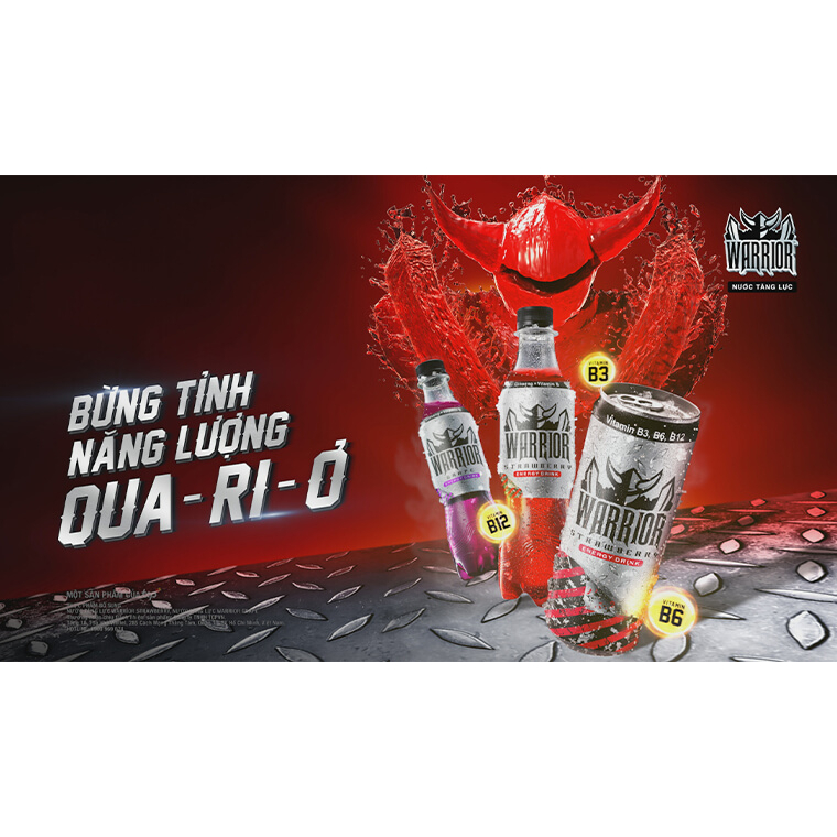 Thùng 24 chai nước tăng warrior vị nho/ dâu