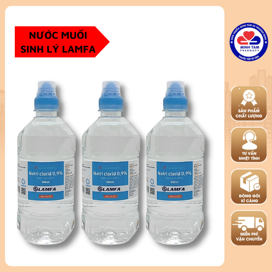 Nước Muối Sinh Lý Natri Clorid 0,9% Lamfa Dùng Cho Sát Khuẩn, Súc Miệng - Chai 500ml, 1000ml