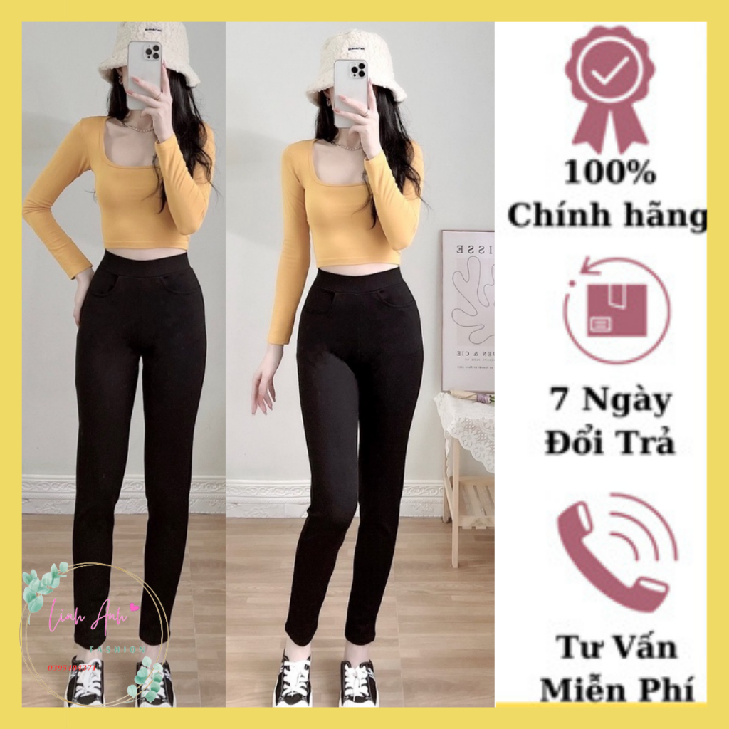 Quần Legging ZaRa nữ cạp cao nâng Mông gen bụng dáng dài 4 túi vải cotton đen dày dặn co giãn  tập gym yoga đi học ngủ