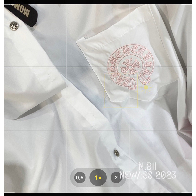Áo sơ mi Chrome logo thêu form rộng hàng QCL1