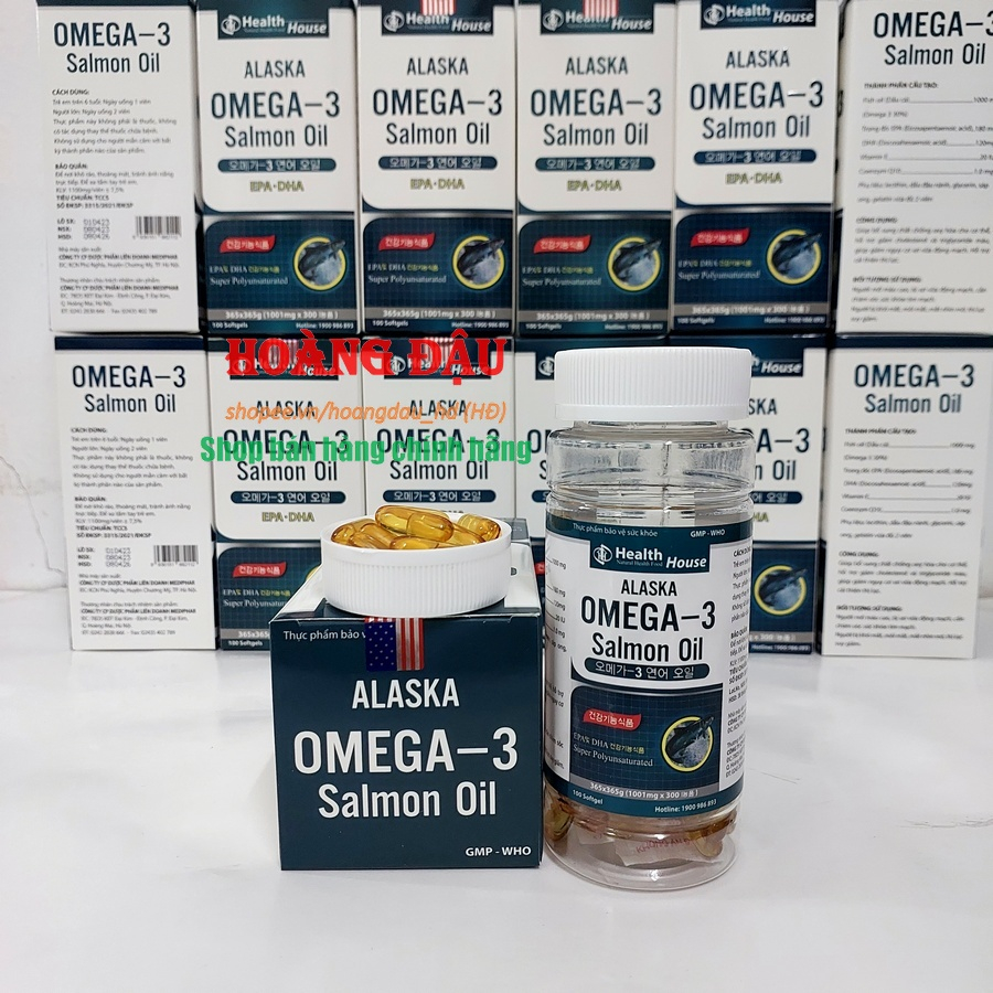 Dầu Cá ALASKA omega 3 hỗ trợ hệ tim mạch, trí não, tăng cường thị lực, sáng mắt - Hộp 100 viên