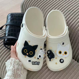Dép sục,dép cross hình con mèo đen dễ thương phong cách Ulzzang đế 3cm