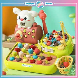 Đồ chơi nông trại vui vẻ 4in1 happy farm tích hợp câu cá, nông trại, đập chuột, cho thỏ ăn có cảm ứng nhạc đèn